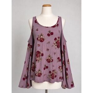 Whimsigoth Floral Cold Shoulder Tunic Top | Boho Fairy Grunge Romantic size M